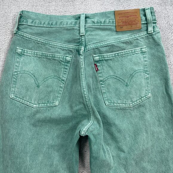 Levis 501 Crop Jeans Womens 28x26 Green Denim Cotton Rare Straight Leg High Rise - Picture 5 of 16